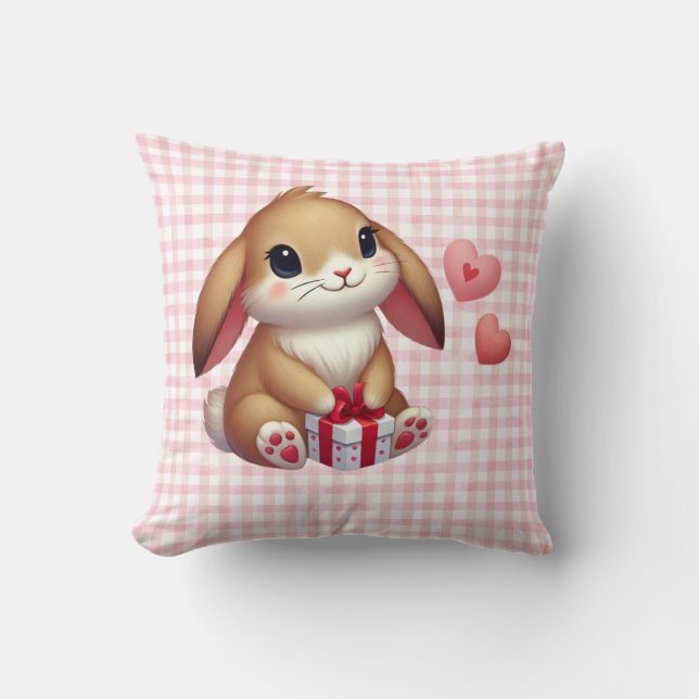Cute Valentine's Day bunny rabbit  Cushion (Front)