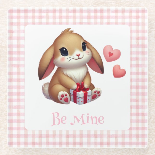 Cute Valentine's Day bunny rabbit  Glass Coaster (Front)
