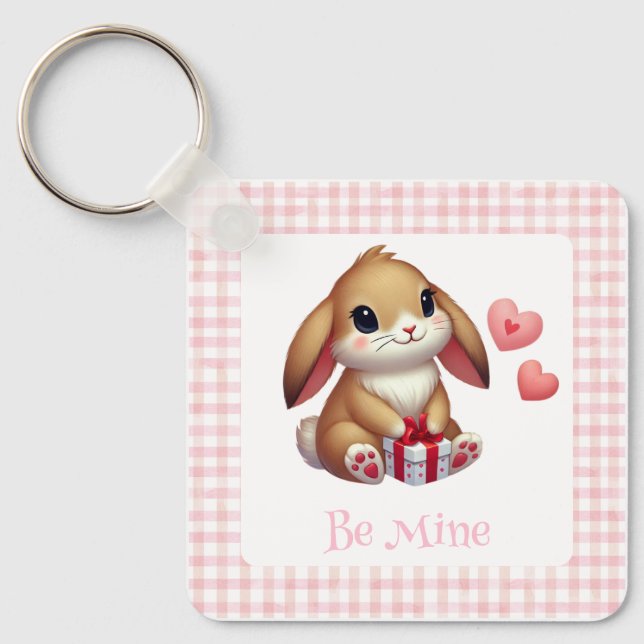 Cute Valentine's Day bunny rabbit  Key Ring (Front)