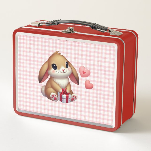 Cute Valentine's Day bunny rabbit  Metal Lunch Box (Front)