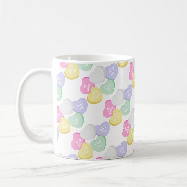Cute Valentines Day Candy Hearts Coffee Mug (Left)