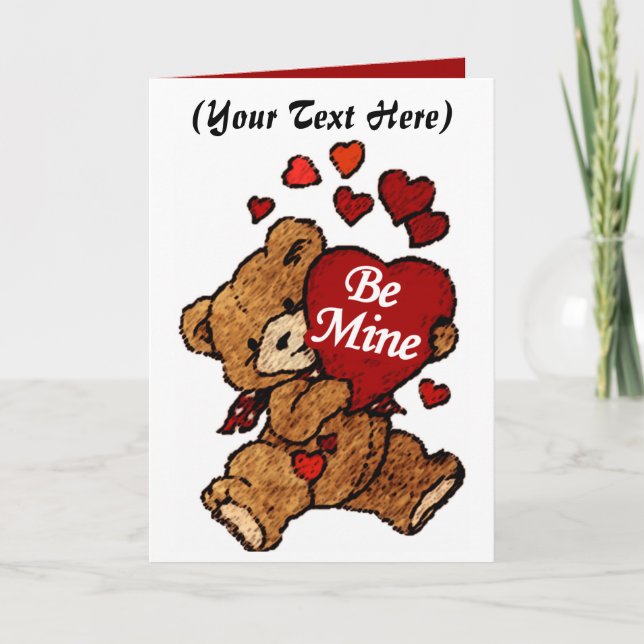 Cute Valentines Day Card, Teddy Bear, Personalised Holiday Card (Front)