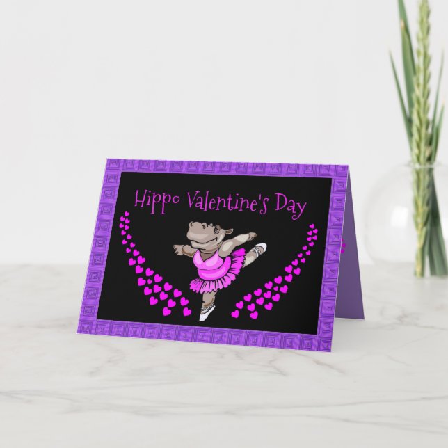 Cute Valentine's Day Card with Hippo Ballerina (Front)