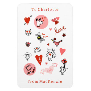 Cute Valentines Day Cat Cartoon Magnet