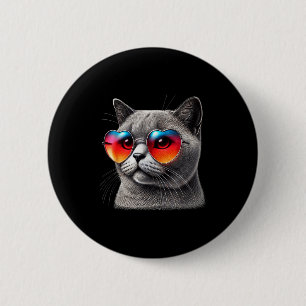 Cute Valentines Day Cat Heart Sungles Women Girls  6 Cm Round Badge