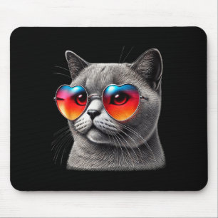 Cute Valentines Day Cat Heart Sungles Women Girls Mouse Pad