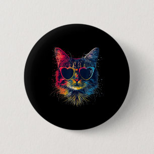 Cute Valentines Day Cat Heart Sungles Women Teen G 6 Cm Round Badge