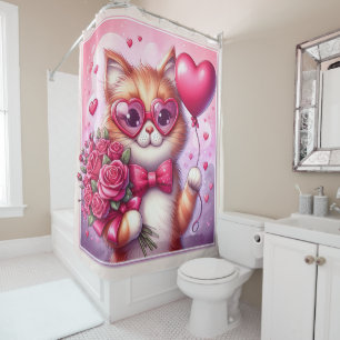 Cute Valentine's day cat/kiten Shower Curtain