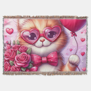 Cute Valentine's day cat/kiten Throw Blanket