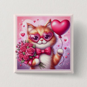 Cute Valentine's day cat/kitten 15 Cm Square Badge