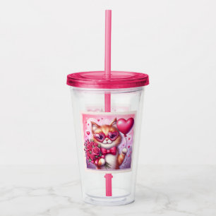 Cute Valentine's day cat/kitten Acrylic Tumbler