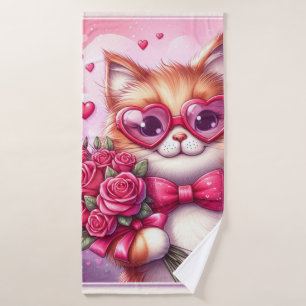 Cute Valentine's day cat/kitten Bath Towel