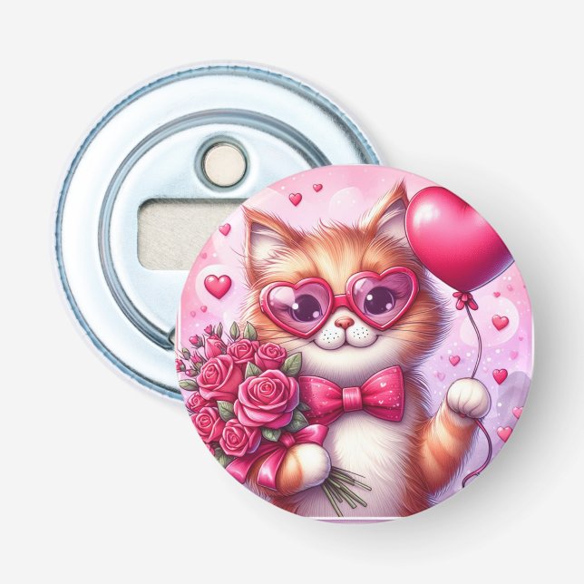 Cute Valentine's day cat/kitten Bottle Opener (Front)