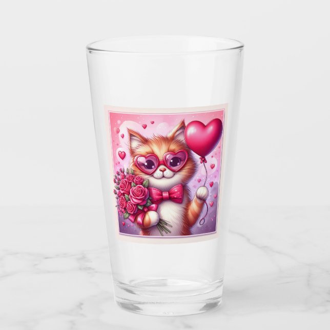 Cute Valentine's day cat/kitten Glass (Front)