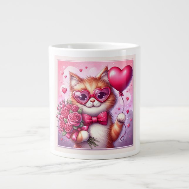 Cute Valentine's day cat/kitten Large Coffee Mug (Front)
