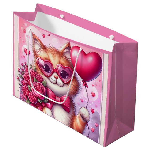 Cute Valentine's day cat/kitten Large Gift Bag (Front Angled)