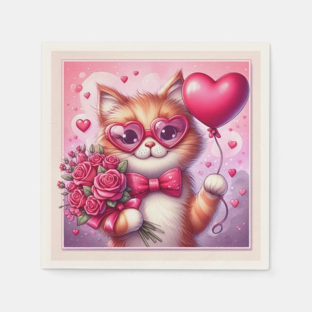 Cute Valentine's day cat/kitten Napkin (Front)