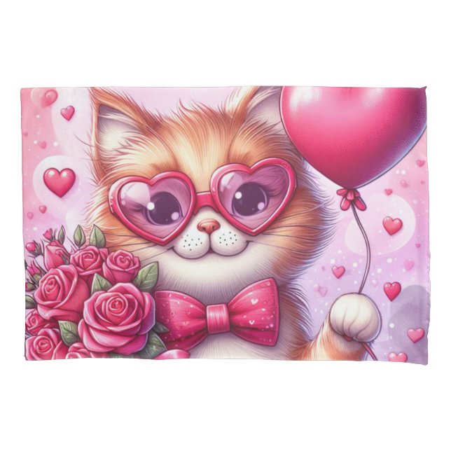Cute Valentine's day cat/kitten Pillowcase (Front)