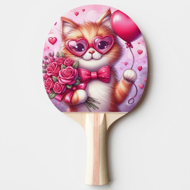 Cute Valentine's day cat/kitten Ping Pong Paddle (Front)