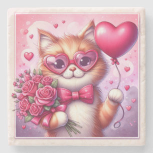Cute Valentine's day cat/kitten Stone Coaster