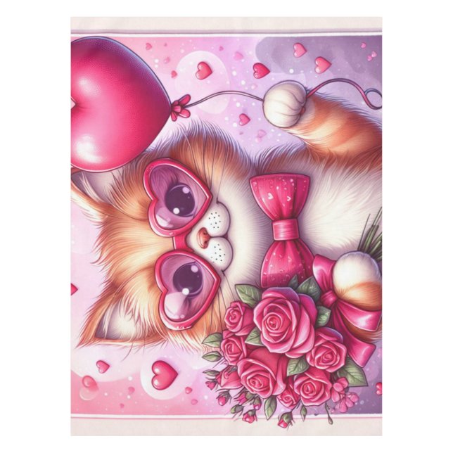 Cute Valentine's day cat/kitten Tablecloth (Front)
