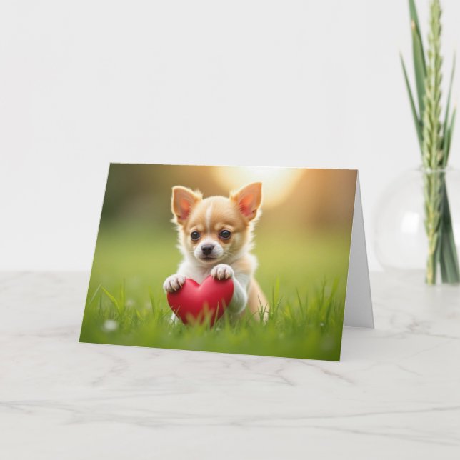 Cute Valentine's Day Chihuahua puppy Holiday Card (Front)