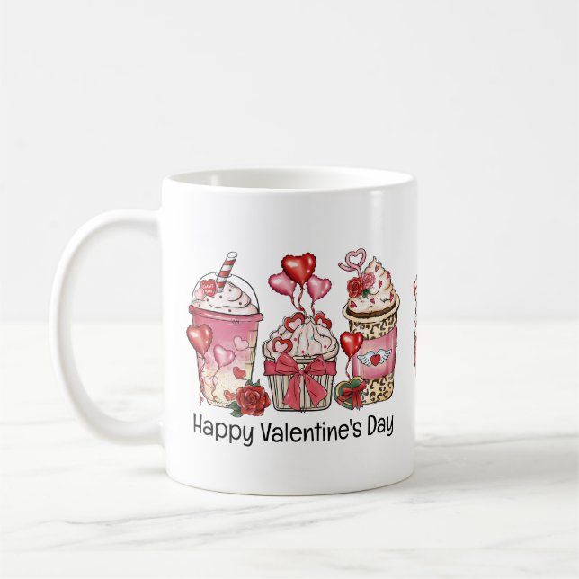 Cute Valentine's Day Coffee Cupcakes and Love Coffee Mug (Left)