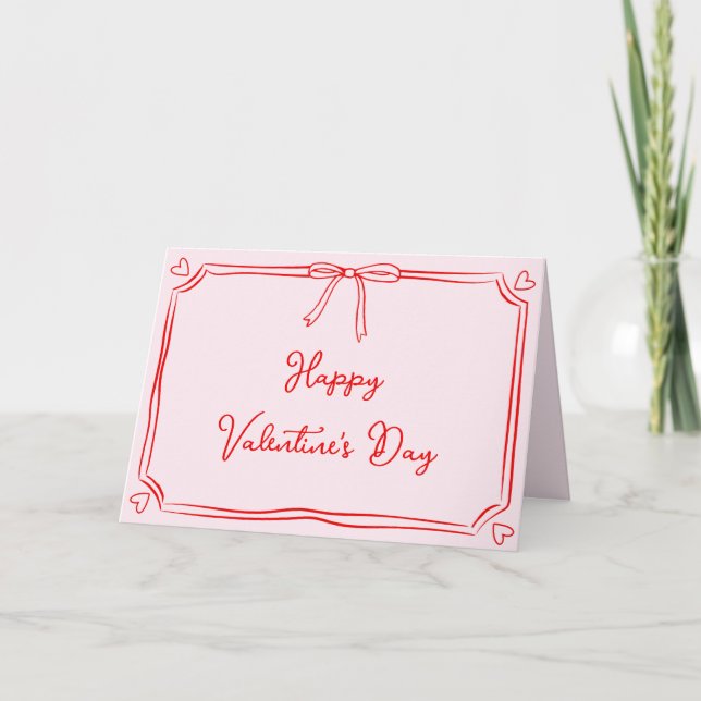 Cute Valentine's Day Coquette Bow Pink & Red Card (Front)