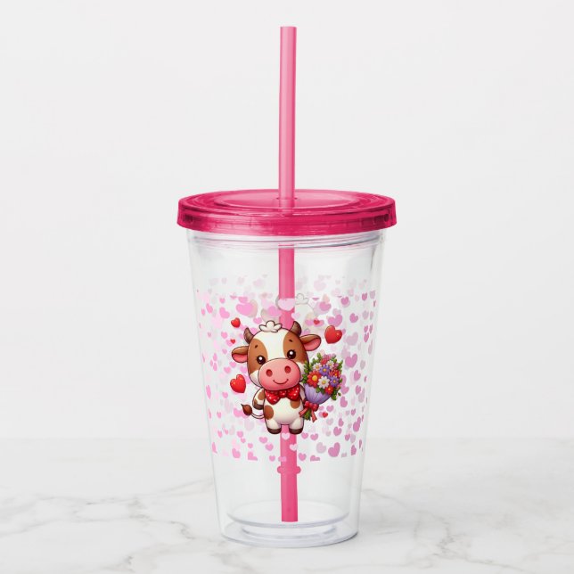 Cute Valentine's day cow Acrylic Tumbler (Front)