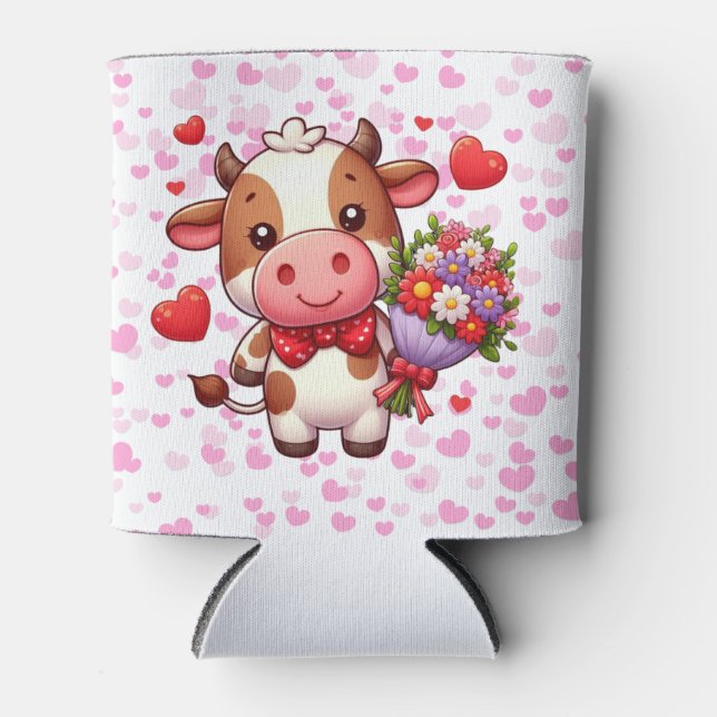 Cute Valentine's day cow Can Cooler (Front)