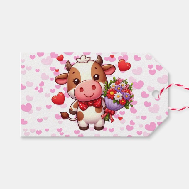 Cute Valentine's day cow Gift Tags (Front (Horizontal))