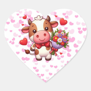 Cute Valentine's day cow Heart Sticker