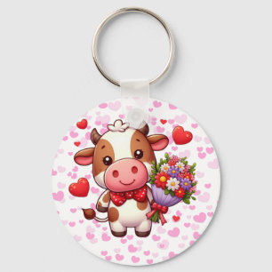 Cute Valentine's day cow Key Ring