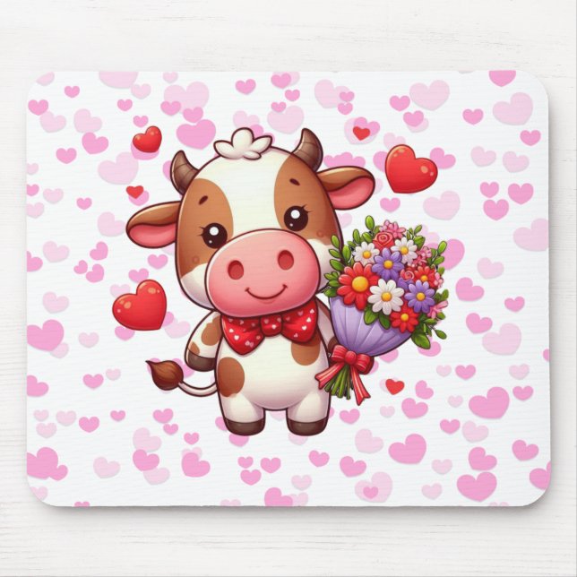 Cute Valentine's day cow Mouse Pad (Front)