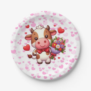 Cute Valentine's day cow Paper Plate