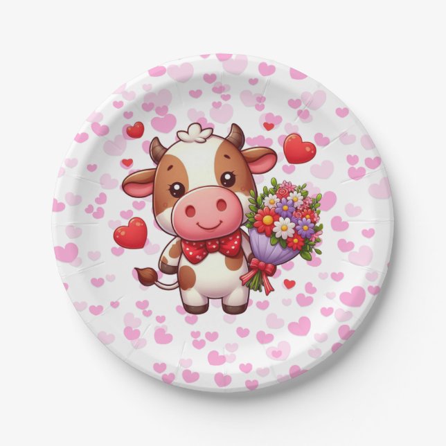 Cute Valentine's day cow Paper Plate (Front)