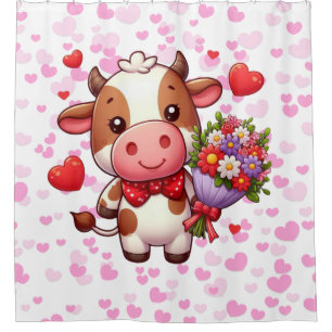 Cute Valentine's day cow Shower Curtain
