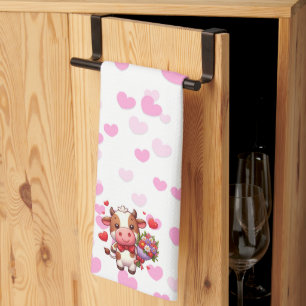 Cute Valentine's day cow Tea Towel