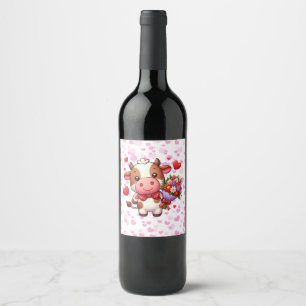 Cute Valentine's day cow Wine Label