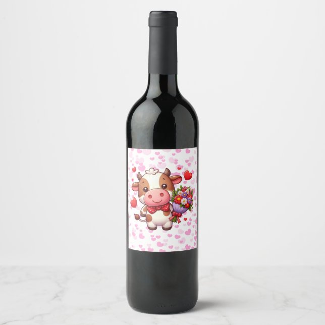 Cute Valentine's day cow Wine Label (Front)