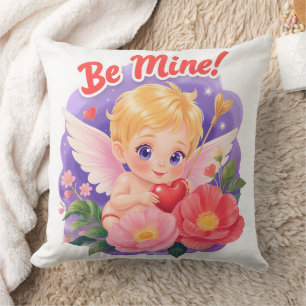 Cute Valentine's Day Cupid with "Be Mine" Cushion