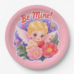 Cute Valentine's Day Cupid with "Be Mine" Paper Plate