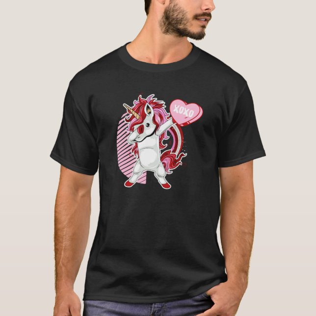 Cute Valentine's Day Dabbing Unicorn XOXO T-Shirt (Front)