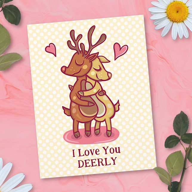 Cute Valentine's Day Deer Pun I Love You Deerly Postcard (Creator Uploaded)