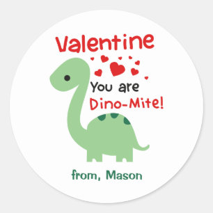 Cute Valentine's Day Dino Classic Round Sticker