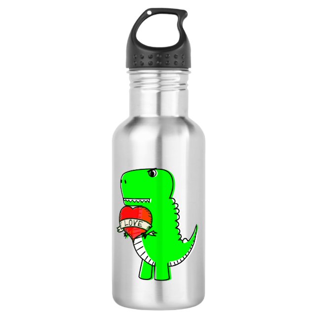 Cute Valentines Day Dinosaur 710 Ml Water Bottle (Front)