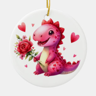 Cute Valentine's day dinosaur Ceramic Ornament
