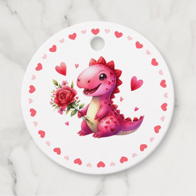 Cute Valentine's day dinosaur Favour Tags (Front)