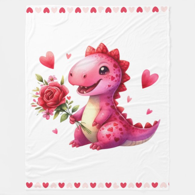 Cute Valentine's day dinosaur  Fleece Blanket (Front)