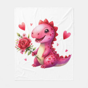 Cute Valentine's day dinosaur Fleece Blanket
